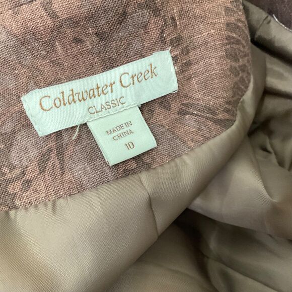 NWT Coldwater Creek classic linen blend Floral Blazer jacket women’s 10 Brown - Picture 4 of 13